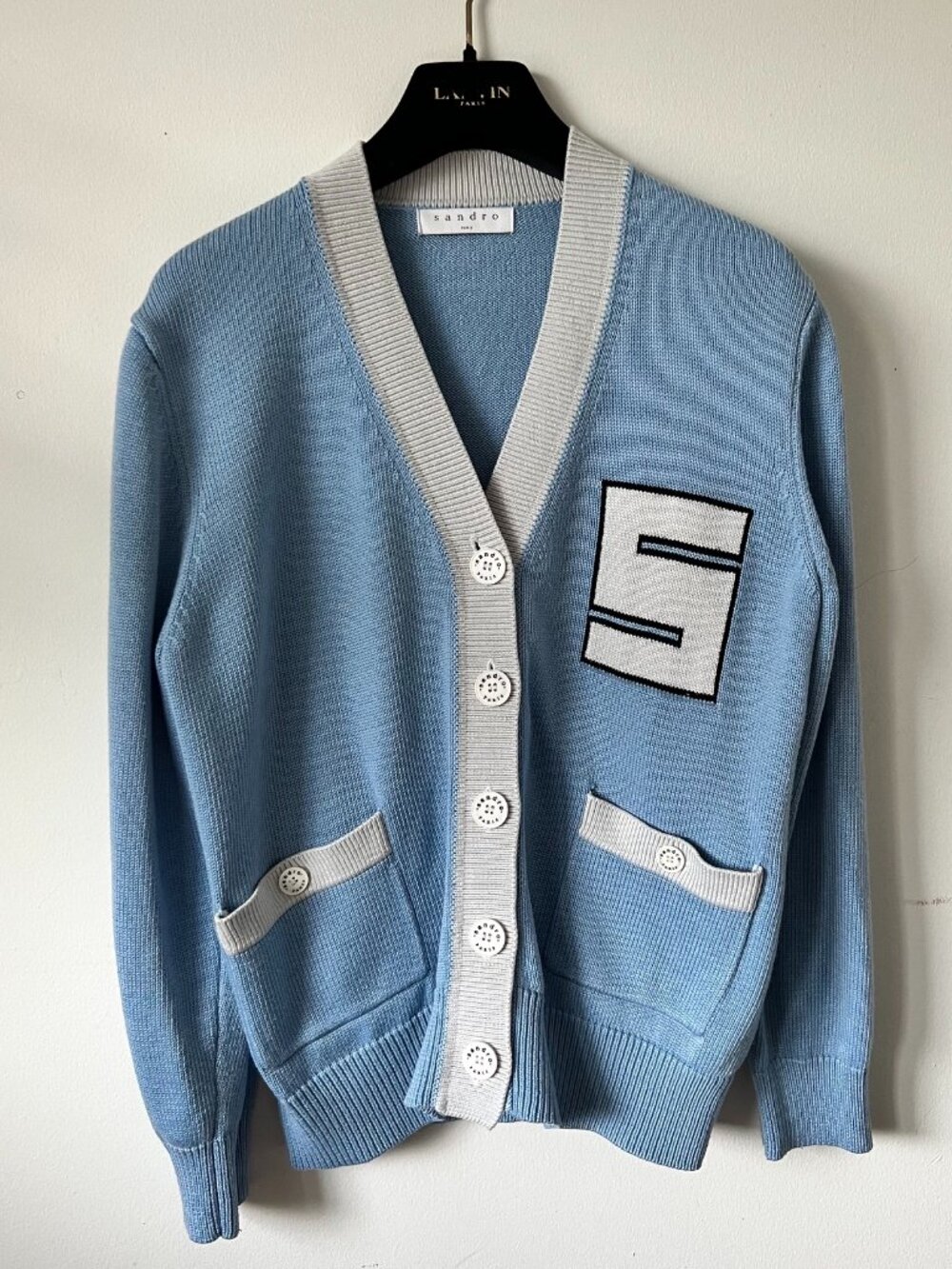 Sandro Paris Amal College Style Blue Sky Wool Cardigan Size 1 (S/XS)